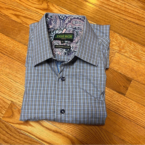 INSERCH Men’s Short Sleeve Multi Color Plaid Shirt - Slim Fit - Size XL - EUC - Picture 2 of 11